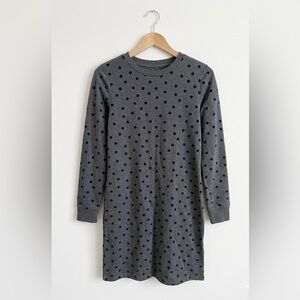 Boden Round Neck Charcoal Gray With Black Polka Dots Long Sleeve Knit Dress NWOT